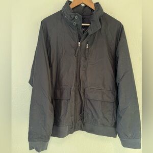 Lands End Foldable Hood Black Windbreaker Jacket Size Large 42-44